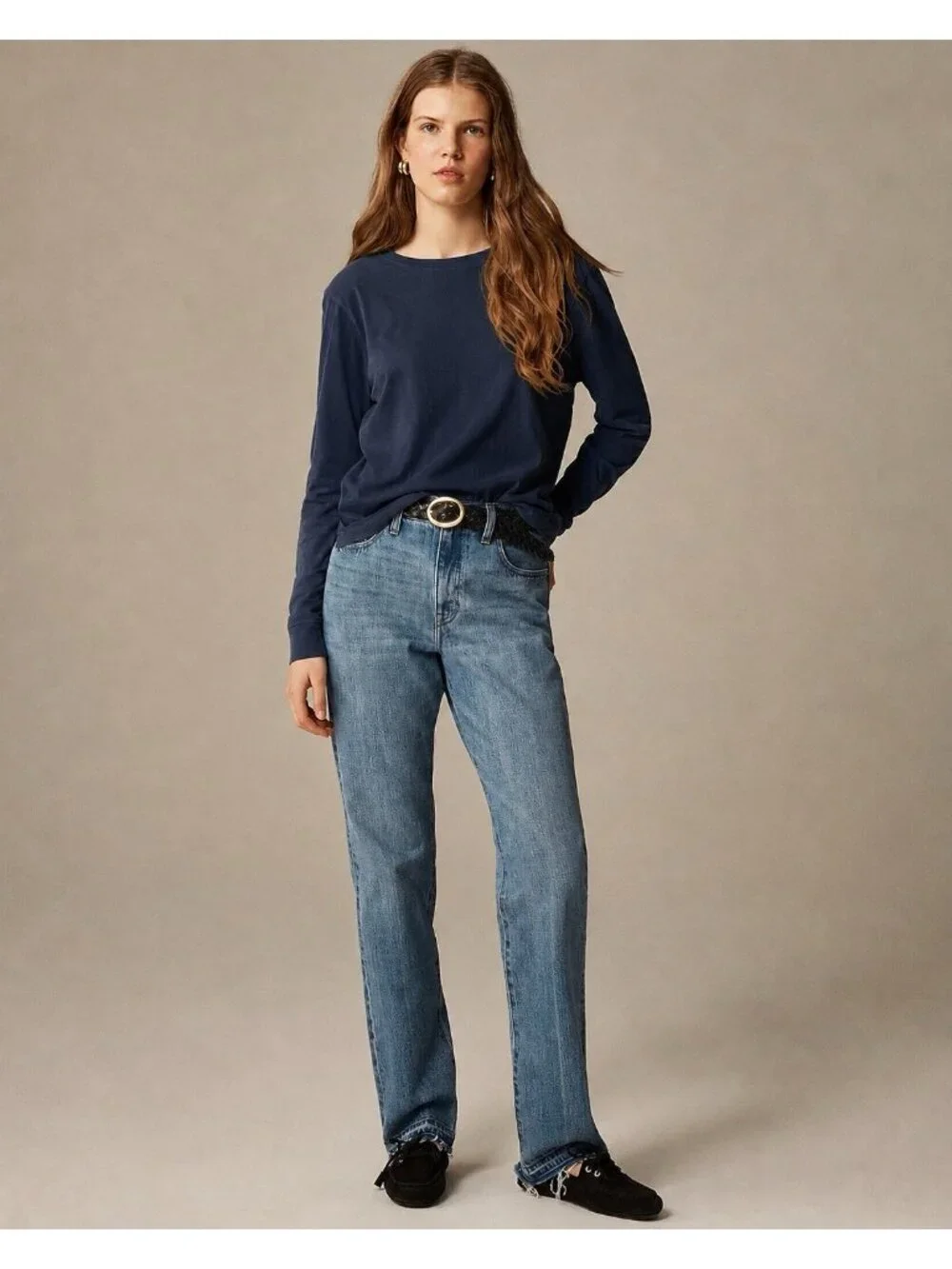 J Crew Womens Vintage Jersey Long Sleeve T-Shirt Sz Medium Navy Blue Cropped